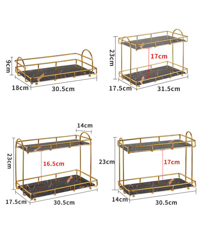 xmds-กล่องเก็บเครื่องสำอาง-อะคริลิคแบบสองชั้น-จุของได้เยอะชั้นวางเลื่อนได้-โครงเหล็กดัดสีทองหรูหรา-รุ่น