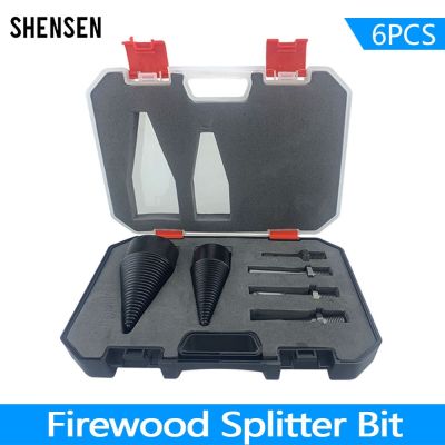6Pcs 32/42mm Firewood Splitter Cone Drill Bit Round Hex Square Shank Wood breaker Split Woodworking Tools