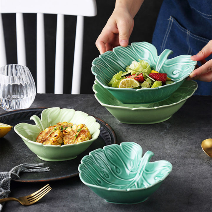 nordic-decor-fashion-ceramic-sauce-bowl-porcelain-leaf-shape-tableware-fruit-salad-bowl-snack-bowl-microwave-tableware