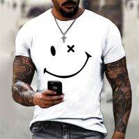 New Trendy Summer Fashion Solid Color Men Women Models T-shirt Simple 3d Funny Smiley Face Print Tops Tshirts Loose Short Sleeve