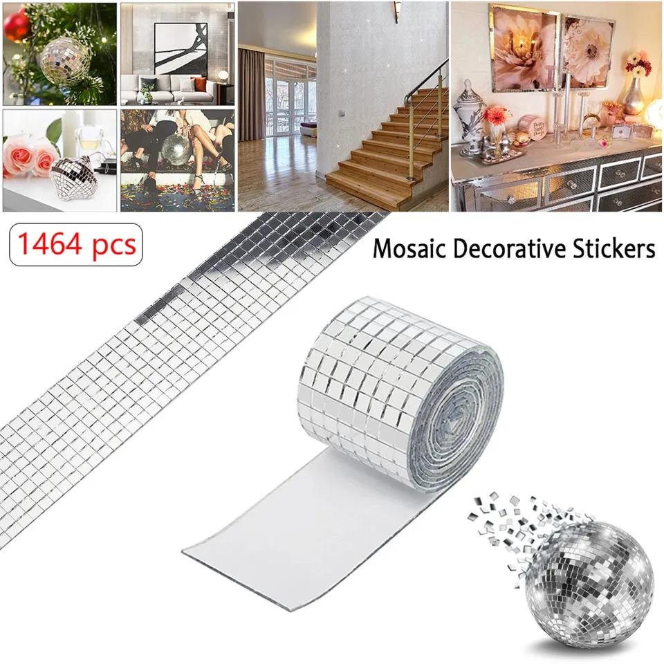 Self-Adhesive 1464 Pieces Glass Mirror Mosaic Tiles Small Square Mirror  Tiles Sticker for DIY Craft Decoration, Disco Ball 