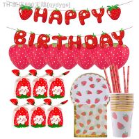 【CW】◆▧  1set Strawberry Disposable Tableware Paper Birthday Banners for Kids Decoration Supply