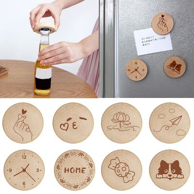 Natural Wooden Bottle Opener With Magnetic Refrigerator Magnet Personalized Message Magnetic Sticker Home Decor Multifunction