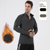 New Sports Coat Mens Solid Color Winter Outdoor Running Training Sweatshirt Long Sleeve Fitness Tops Stand Half Zipper Collar