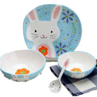 New Cute Childrens Animal Tableware Set Creative Bowl Plate Cartoon Fruit Ceramic Bowl Tableware 4 Piecessets ~