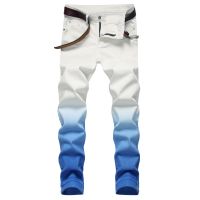 【YD】 New Fashion Gradient Color Small Straight Stretch Jeans Male Street Denim Pants