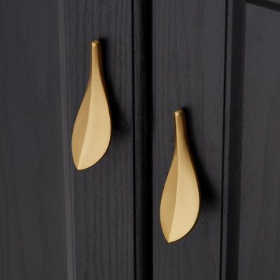 【LZ】✺✳  YUTOKO 1piece Nordic Style Solid Brass Gold Leaf Shaped 32mm Cabinet Knob Door Pulls Furniture Handles Knob
