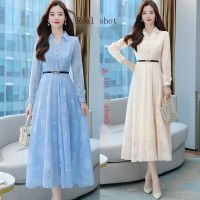 The new womens spring 2022 long posed long sleeve chiffon dress collect waist skirt female temperament 2022