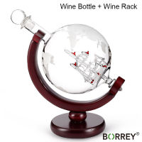 BORREY Glass Wine Set Globe Shaped Wine Bottle Red Wine Decanter Vodka Whiskey Shot Glass Beer Dispenser Pourer Wine Holder Rack