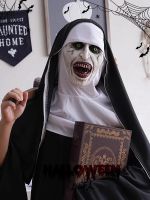 Horror Halloween Nun Mask with Headscarf Scary Full Head Mask Valak Cosplay for Halloween Party Costume Prop Face Latex Masques