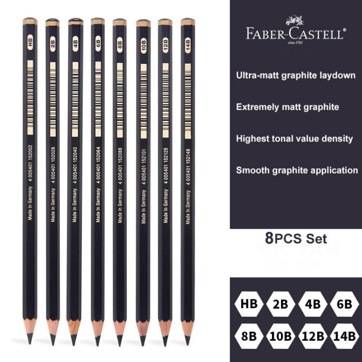 8 Pcs Faber-Castell Graphite Pitt Matt Pencil Set HB, 2B, 4B, 6B, 8B ...