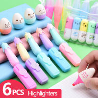 6 Colors Kawaii Highlighter Pens Color Markers Japanese Aesthetic Stationery Cute School supplies Office-Yuerek