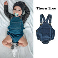 เด็กทารกชาย Denim Romper แขนกุดปุ่มปิดบอดี้สูทพร้อมกระเป๋าชุด0-24M