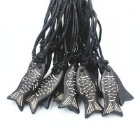 Wholesale Lots 12pcs Cute Fish Pendant Necklace Resin Yak Bone Fish Charms Wax Rope Jewelry XL67