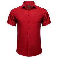 Fashion Red Luxury Shirt for Men Wedding Party Turn-down Collar Short Sleeve T-shirt Men Clothing for Spring Summer Wholesale