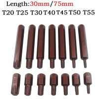 [DE69] ไขควงแม่เหล็ก Torx Bits 30/75Mm T20 T25 T30 T40 T45 T50 T55 Hex Shank สกรูไฟฟ้าบิตผลกระทบไขควง