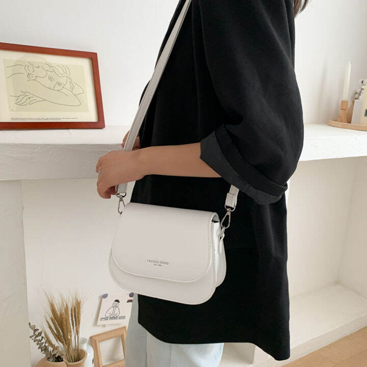 กระเป๋าสะพายไหล่สีทึบผู้หญิงเรียบง่ายกระเป๋าสะพายหนัง-pu-flap-crossbody