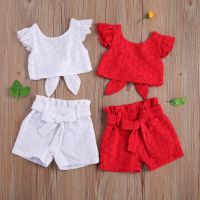 Toddler Baby Girls Two-piece Clothing Set Infant Summer Jacquard Fly Sleeve Backless T-shirt + Shorts Children Casual Outfits  by Hs2023