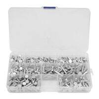 350Pcs M4x4/6/8/10/12/16/20mm Round Flat Head Solid Aluminum Rivets Assortment Kit Metal Fasteners Hardware With Storage Box