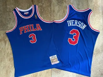 Retro Philadelphia 76ers Iverson #3 Crew Neck Blue NBA Jersey
