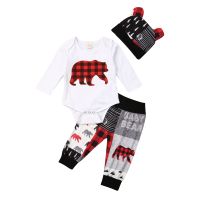 Citgeett Fall Autumn 3PCS Newborn Baby Boy Girl Christmas Clothes Set Bear Print Romper Pants Outfits Spring Set  by Hs2023