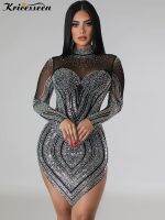 【CW】❁✟  Kricesseen Rhinestone See-Through Short Luxury Sheer Mesh Patchwork Birthday Clubwear Dresses