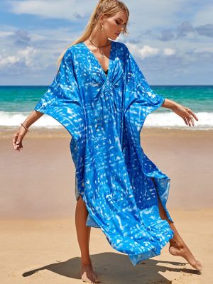 ชุดคาฟทันส์แม็กซี่พิมพ์ลายชุดเดรสชายหาดสำหรับเสื้อคลุมผู้หญิงแขนปีกค้างคาวชุดอาบน้ำวันหยุดฤดูร้อน!