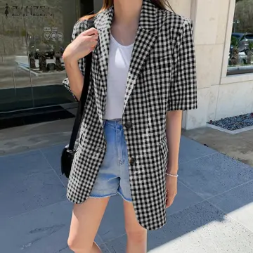 White hot sale plaid blazer