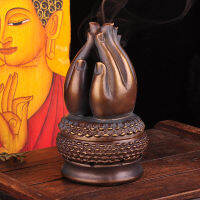 Retro Buddha Hand เตาน้ำมันหอมระเหยรูปทรงกรวยเตาน้ำมันหอมระเหยตกแต่งบ้านสำนักงานห้องนอนโต๊ะน้ำมันหอมระเหยตกแต่งในร่มและกลางแจ้ง