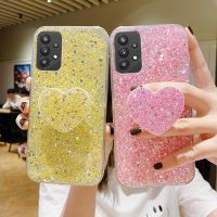 A 53 33 23 13 Love Heart Glitter Holder Silicone Case For Samsung Galaxy A52 A53 A33 A73 A13 A23 A22 4g 5g Clear Stand Cover A12