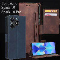 เคสหนัง PU สไตล์เรโทรหลายช่องเสียบบัตรสำหรับ Tecno Spark 10 Pro 4G Spark เคสโทรศัพท์10 4G 5G