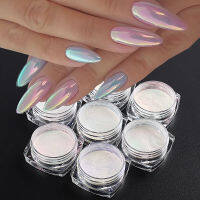 1 ชิ้นเพิร์ลเล็บ Aurora Powder Glitter Rubbing ฝุ่นสีเลื่อมไล่โทนสี Chrome เล็บตกแต่งเล็บ NLB01-07-Yeors