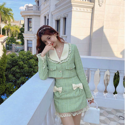 Gentle French Suit Small Fragrant Wind Doll Collar Short Coat + High Waist Thin Skirt Tweed Two-piece Women