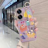 เคสเคสโทรศัพท์ Realme C55 Realmic55 Real Me C55เคส (มีสายรัดข้อมือ) นุ่มขอบสี่เหลี่ยมการ์ตูนน้อยน่ารักลายมอนสเตอร์ชุบเคลือบเคสโทรศัพท์หรูหราชุบเคสโทรศัพท์นิ่ม