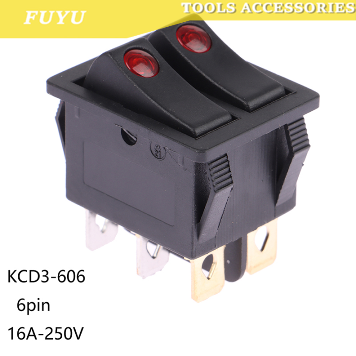 FUYU KCD3606 Double Rocker Switch With Light ON OFF 6Pin Power Button