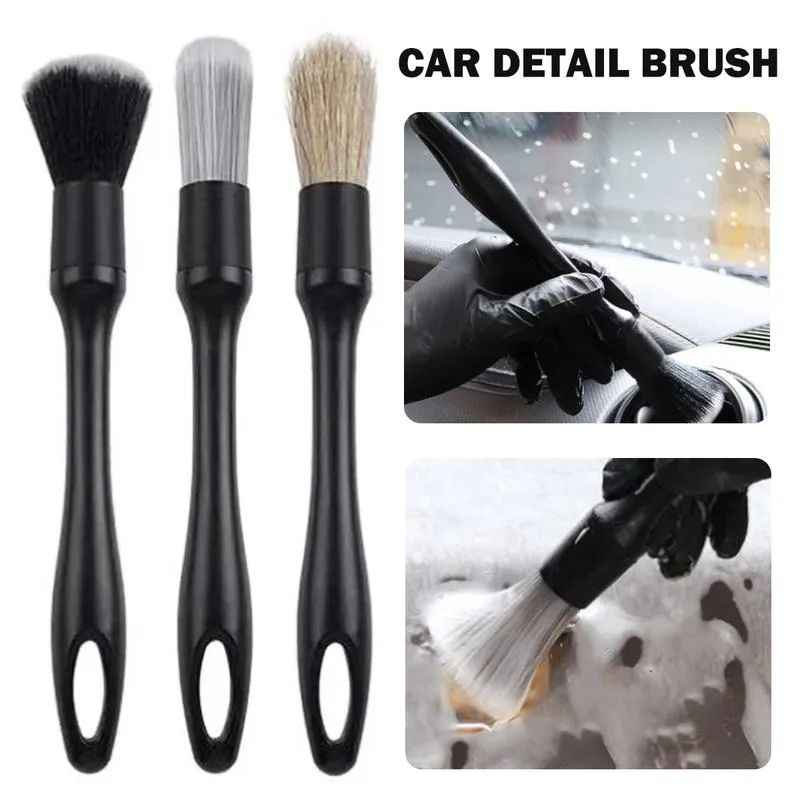 3pcs Car Detailing Brushes Set Interchangeable Reusable Soft Auto Detailing  Brush Kit Multi Size Soft Car Brush Cleaner Set for Car Interior Exterior  Wheels