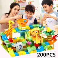 Dinosaur Marble Race Run Big Blocks Plastic DIY Building Blocks Funnel Slide Assembly Bricks Educational Toys For Children Gifts