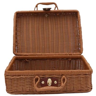 Picnic Basket,Woven Wicker Vintage Suitcase Woven Storage Basket Rattan Storage Case Picnic Weave Laundry Basket