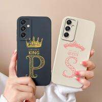 เคสโทรศัพท์สำหรับ Samsung Galaxy M34 5G ฝาครอบกันกระแทกแบบคู่มีตัวอักษรซิลิโคนนุ่มเหลวรูปมงกุฎปกป้องเต็มรูปแบบสำหรับ Samsung M 34เคสกันชนตัวเรือน SM-M346B 2023