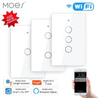 ✹ Smart Glass Panel Switch Smart Life/Tuya App Multi-Control Association Voice Control with AlexaGoogle Home1/2/3 Gang White