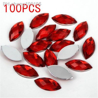 Hot Sale 100Pieces Flat Back Marquise Earth Facets Red Acrylic Horse eye Shape Rhinestone Nail art crystal diamond decoration