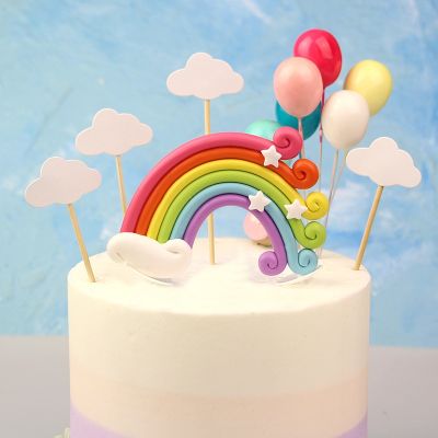 Colorful Rainbow Cloud Balloon Shape DIY Cake Toppers Cupcake Flags Kids Birthday Party Wedding Decoration