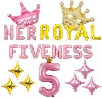 JOYMEMO Royal Fiveness เธออุปกรณ์ตกแต่งงานวันเกิดอุปกรณ์ตกแต่งงานวันเกิดที่5เจ้าหญิงเด็กผู้หญิงเธอรอยัล Fiveness แบนเนอร์ดาวเจ้าหญิงมงกุฎสีชมพูหมายเลข5บอลลูนสำหรับของตกแต่งงานปาร์ตี้ไสตล์เจ้าหญิง5th วันเกิด