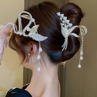 Inlaid Rhinestone Flower Hair Claws for Women Fashion Elegant Style Hairpin Curled Hair Clip Pearl Tassel Hair Jewelry