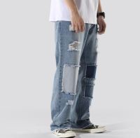 G&amp;MN   GanGdun HUIDELONG Ins Style Man Patchwork Jeans loose Ripped Holes Men Straight Jean Spring Summer Hip Hop skateboard Male Denim Cool Pants