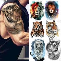 Black Realistic Half Sleeve Tiger Temporary Tattoos For Men Adults Colorful Lion Tattoo Stickers Waterproof Tatoos Arm Body 3D Stickers