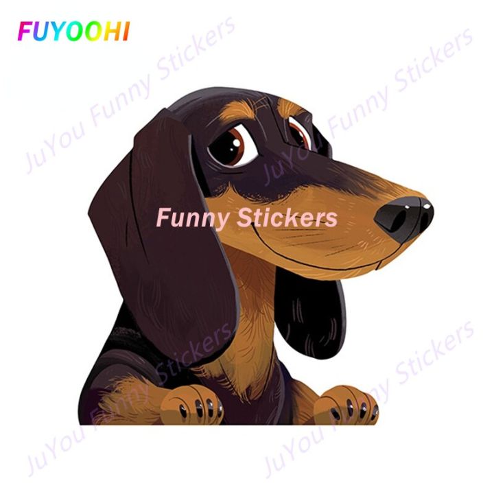 fuyoohi-funny-stickers-exterior-accessories-cartoon-dachshund-sticker-pet-dog-vinyl-decal-animal-car-stickers-car-styling-bumper-stickers-decals-magn