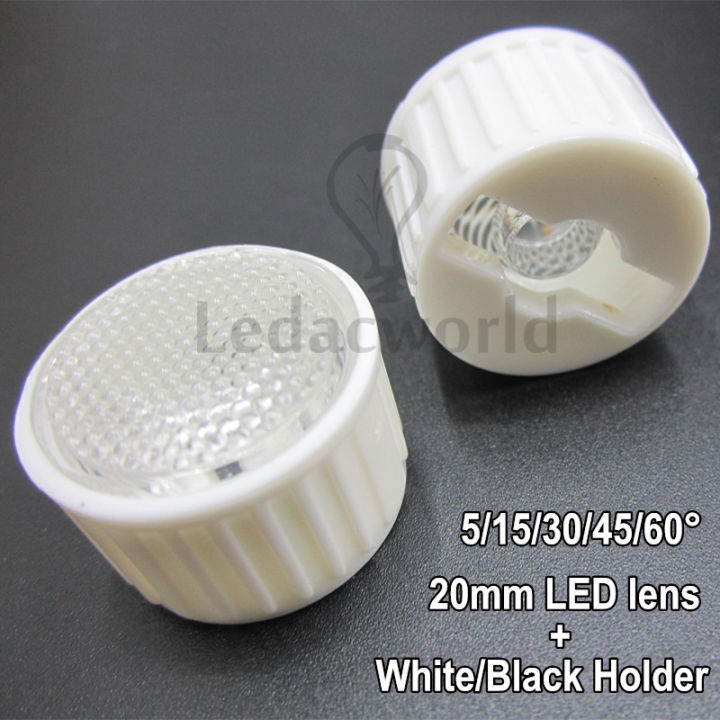 เลนส์ออพติคอล-led-20มม-พร้อมที่ยึดเลนส์สีขาวเลนส์สีดำมุม5-15-30-45-60องศาสำหรับหลอดไฟ-led-1w-3w