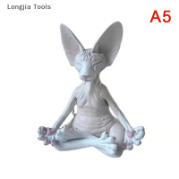 Longjia Tools รูปปั้นแมวสฟิงซ์สำหรับตกแต่งสวนกลางแจ้งรูปปั้นแมวสำหรับการทำสมาธิโยคะรูปแมวมีความสุข