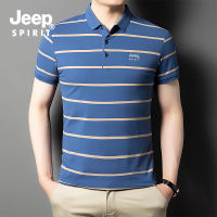 JEEP SPIRIT เสื้อโปโลของผู้ชาย,เสื้อโปโลแขนครึ่งเดียวลายทางผ้าฝ้ายลายทางแขนสั้นหลวมระบายอากาศ